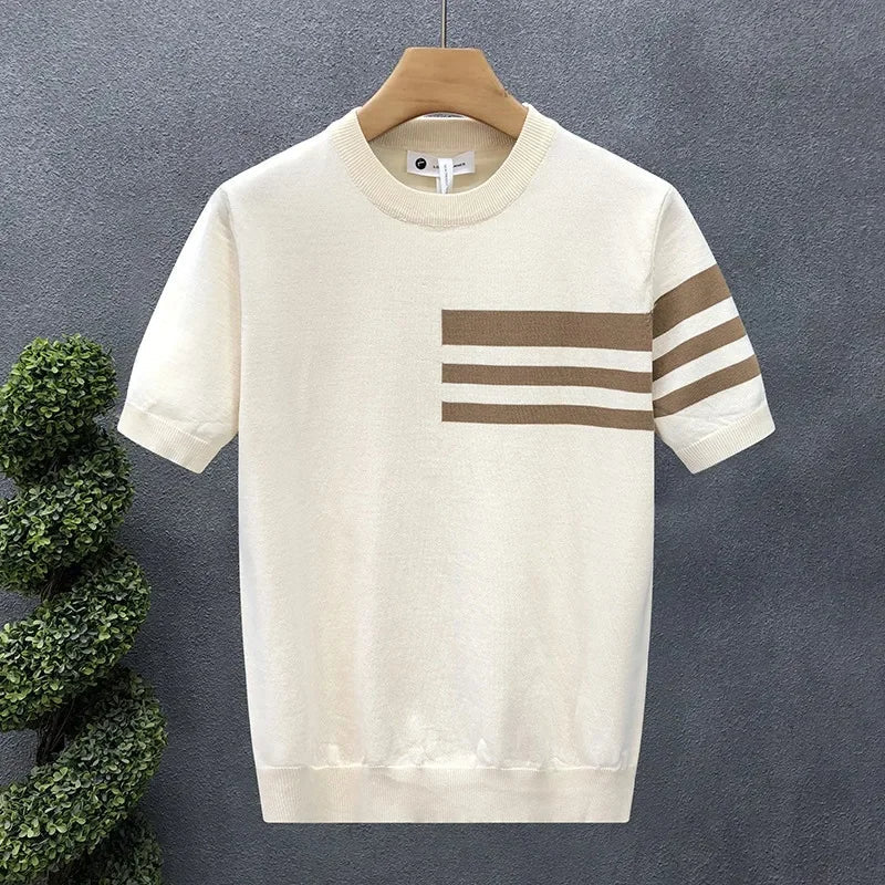 Triform Knit Shirt voor Heren – Premium Jacquard Gebreid T-shirt met Strepen
