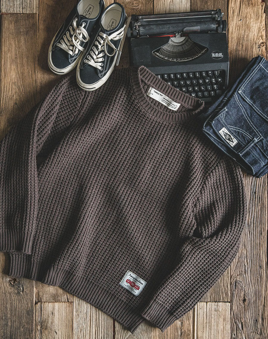 Retro Heren Wol Trui – Losse Pasvorm Ronde Hals Gebreide Pullover voor Herfst & Winter
