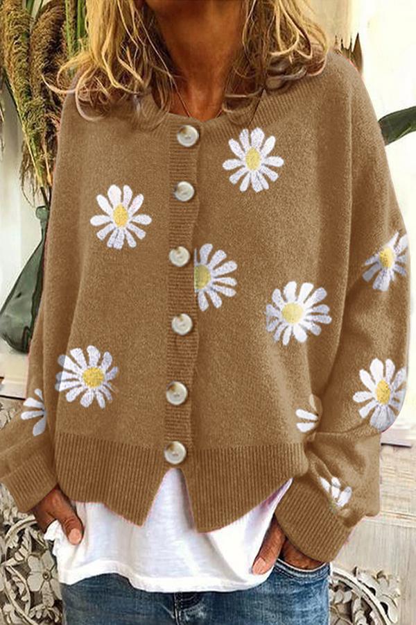 Gebreid Vest met Ronde Hals en Bloemenborduursel – Elegante en Comfortabele Cardigan