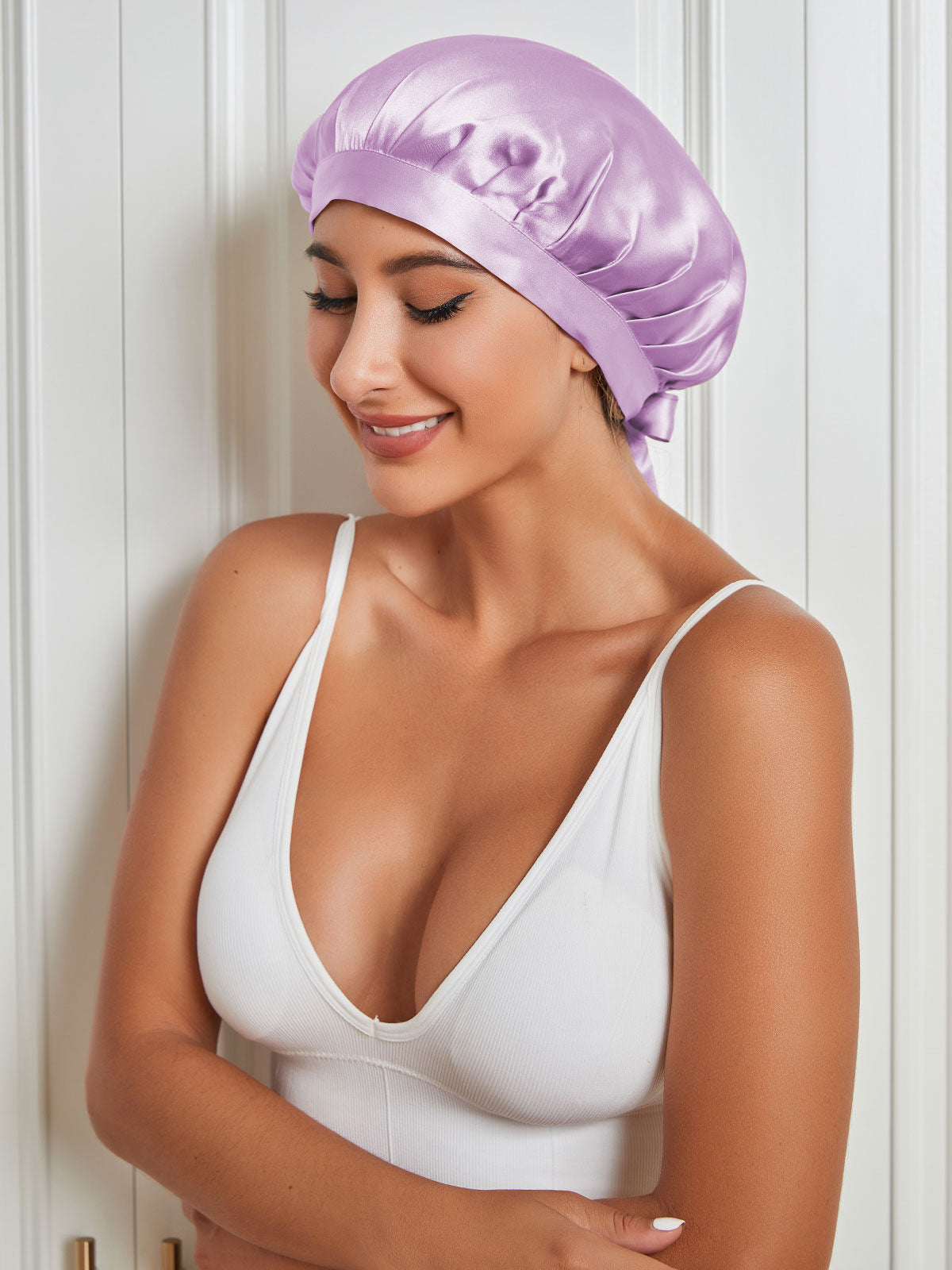 (1+1) Luxe Zijde Slaapmuts met Elegante Strikken – Zachte Haarbescherming & Comfort voor de Nacht