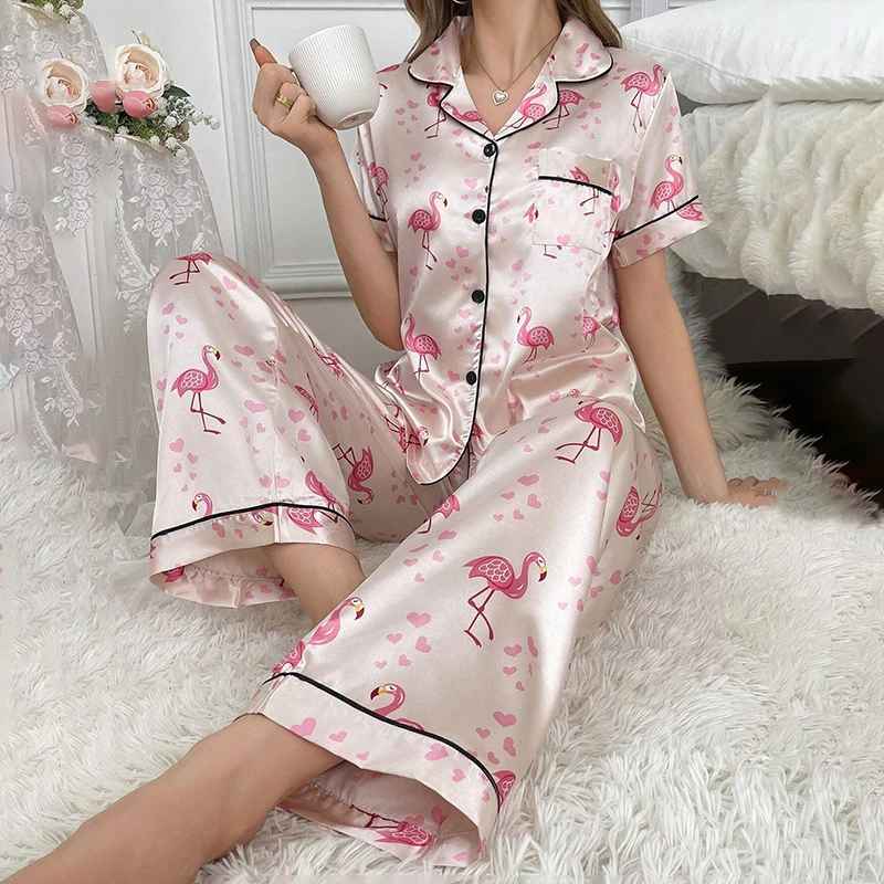 Luxe Zijde Pyjama Set voor Dames – Lange Mouw Nachtkleding & Comfortabele Slaapmode
