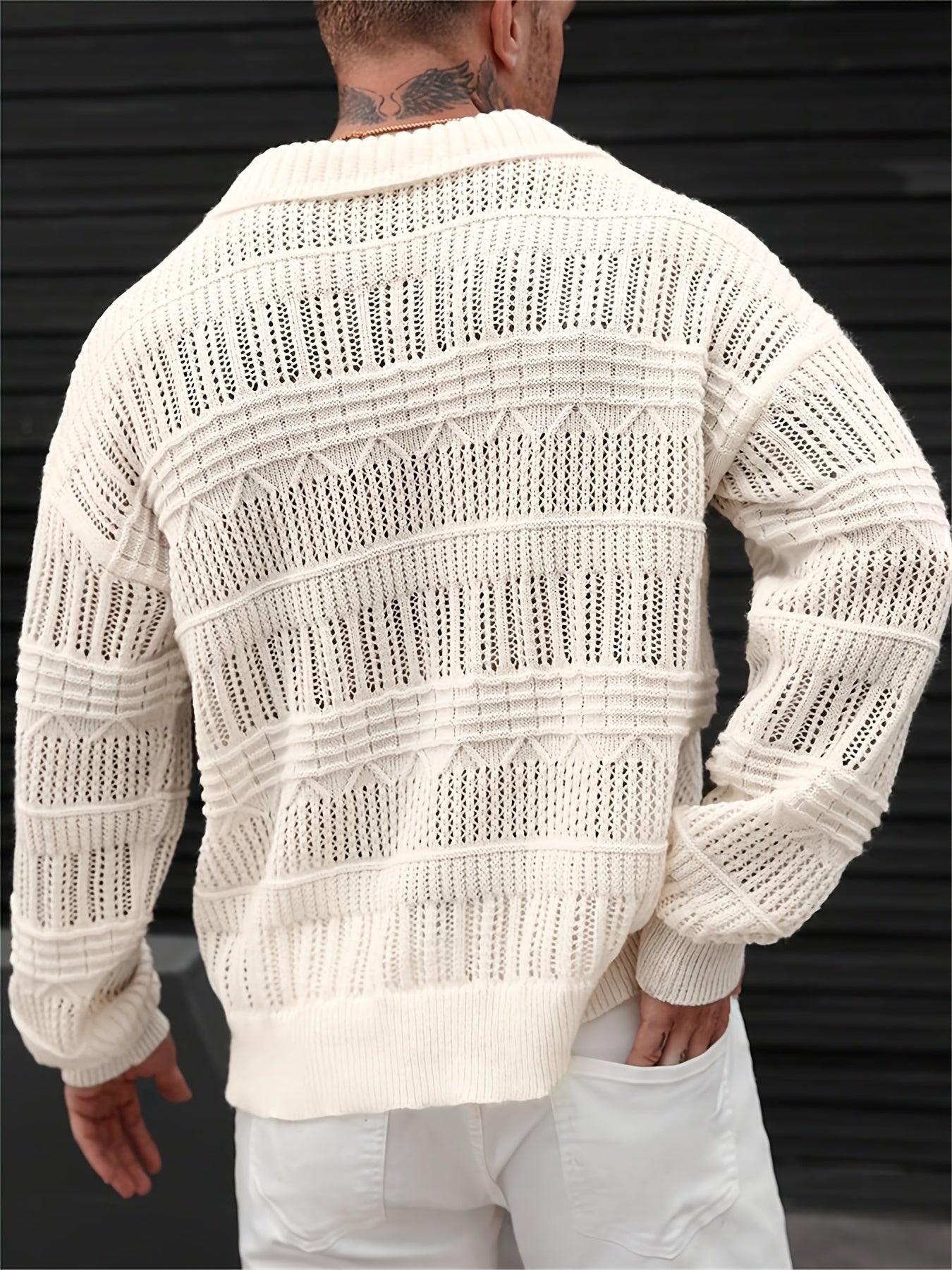 Heren Lange Mouw Open Gebreide Trui – Casual Lichtgewicht Pullover met Kraag
