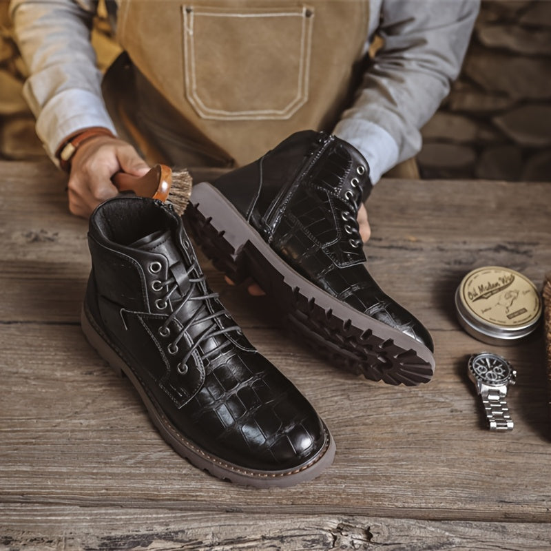 Heren Leren Enkellaarzen – Handgemaakte Vintage Werk- en Casual Boots met Comfortabele Zool