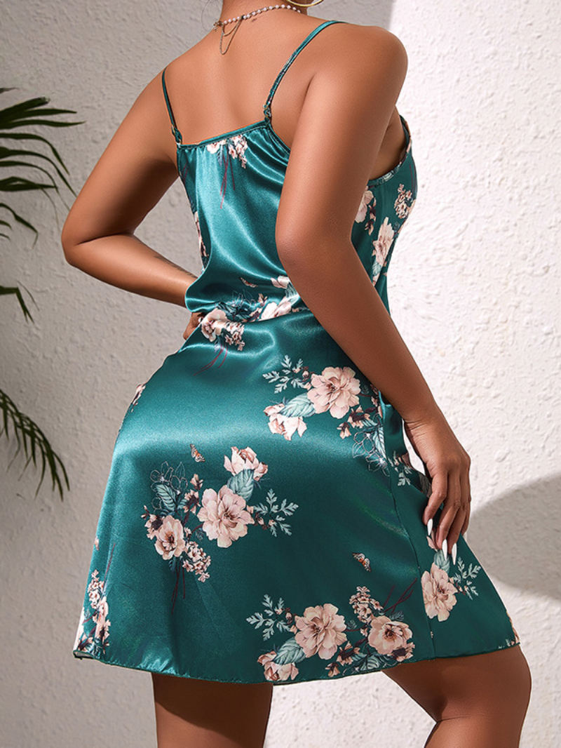 Lichtgewicht Satijnen Bloemenjurk – Zachte, Ademend Zomer Loungewear