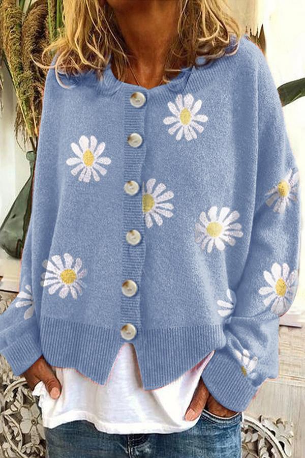 Gebreid Vest met Ronde Hals en Bloemenborduursel – Elegante en Comfortabele Cardigan