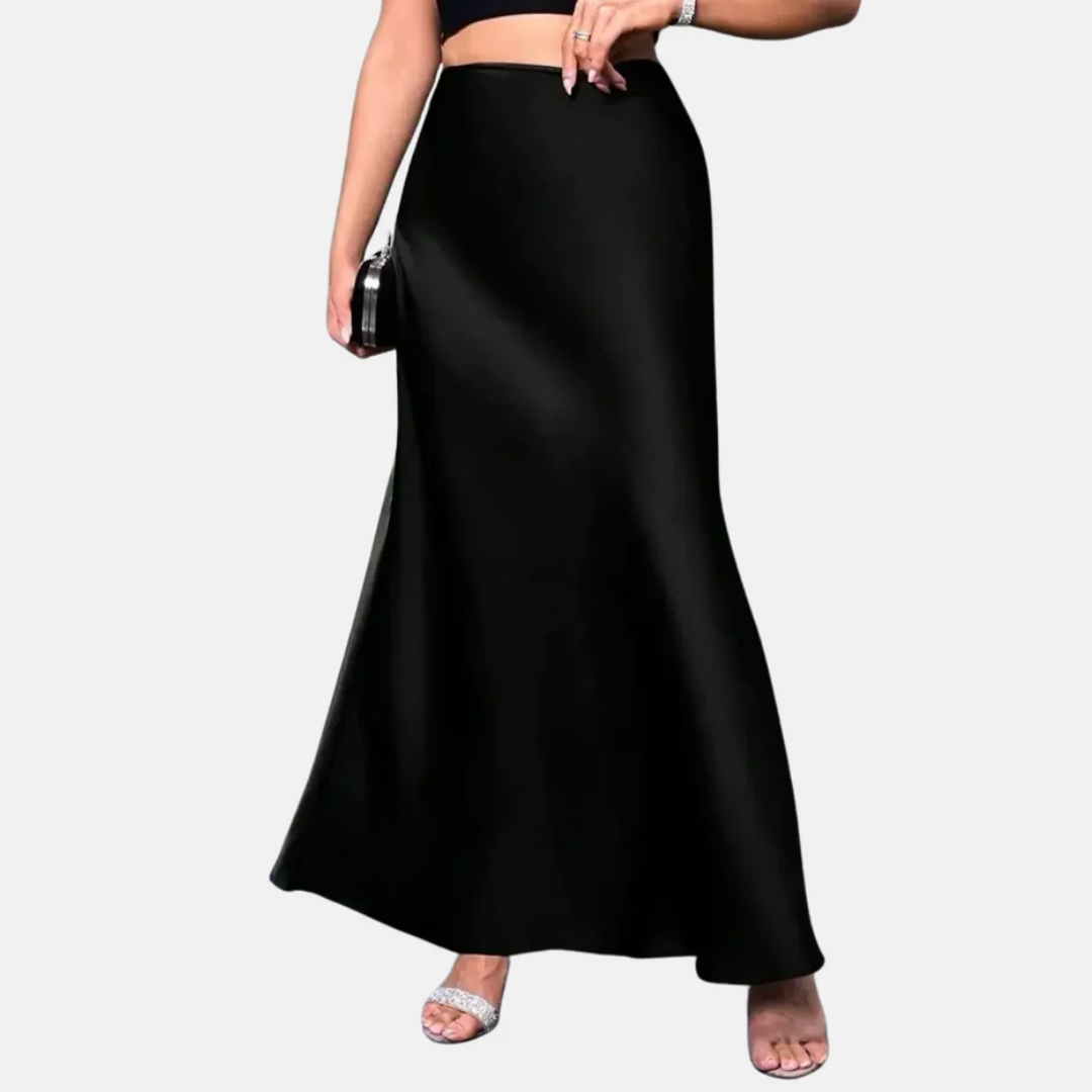 Elegante Satijnen Rok met Hoge Taille – Zwarte Zwierige Rok voor Feestjes, Dates & Avondlooks