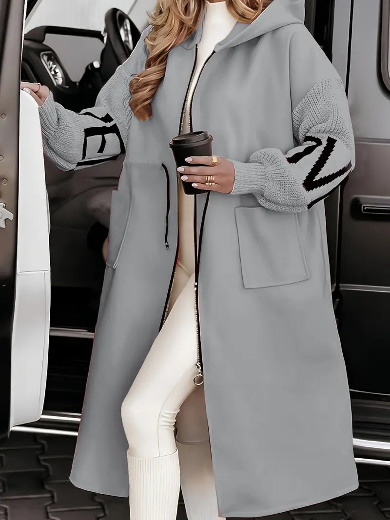 Lange Hooded Coatigan – Elegante Gebreide Cardigan Jas met Zakken