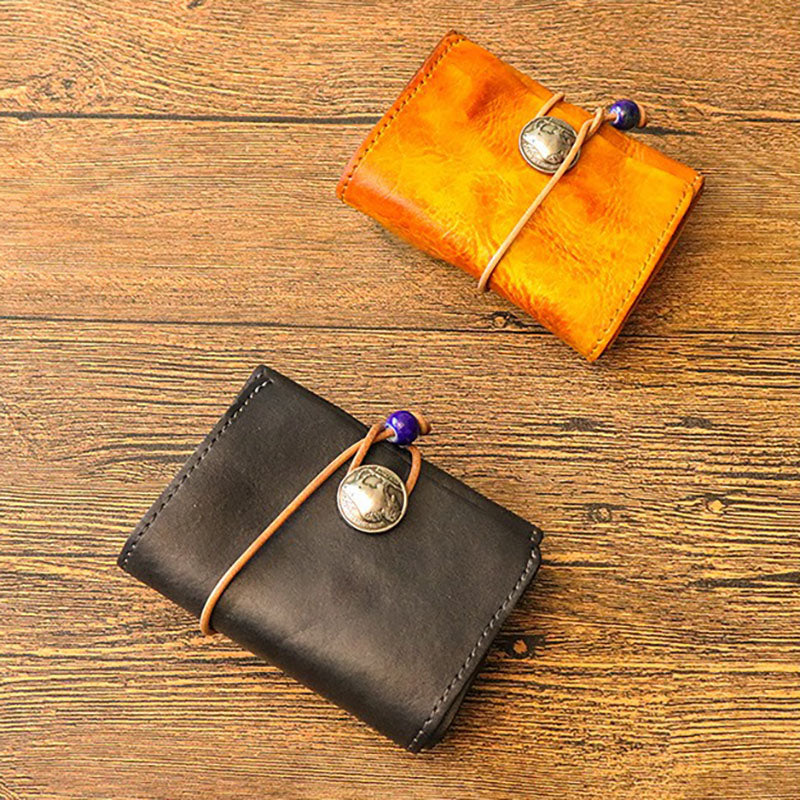 Vintage Leren Bifold Portemonnee – Compacte Munt- en Kaartenhouder voor Dagelijks Gebruik