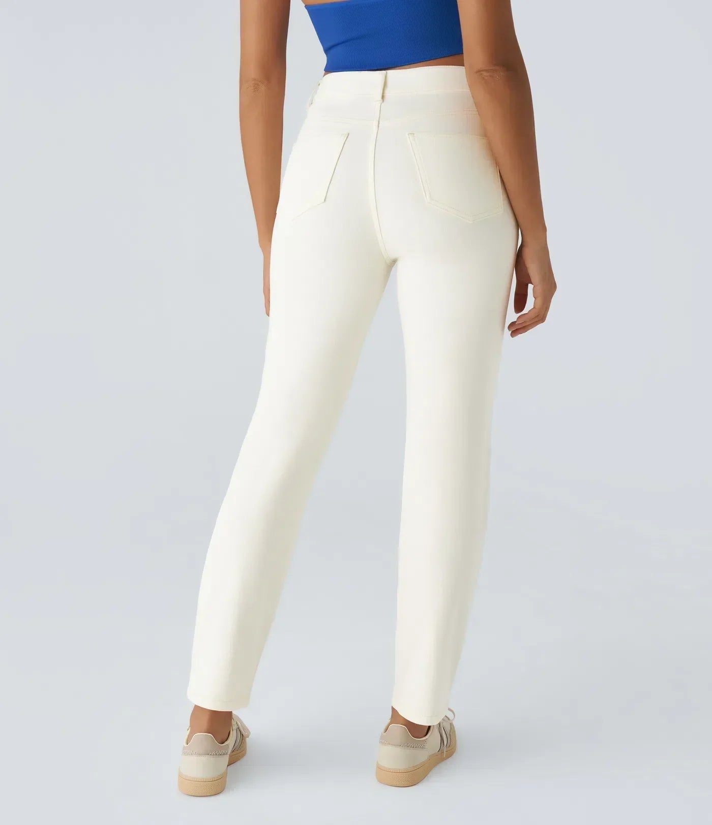 Dames Hoge Taille Stretch Broek – Comfortabele Slim Fit met Zakken