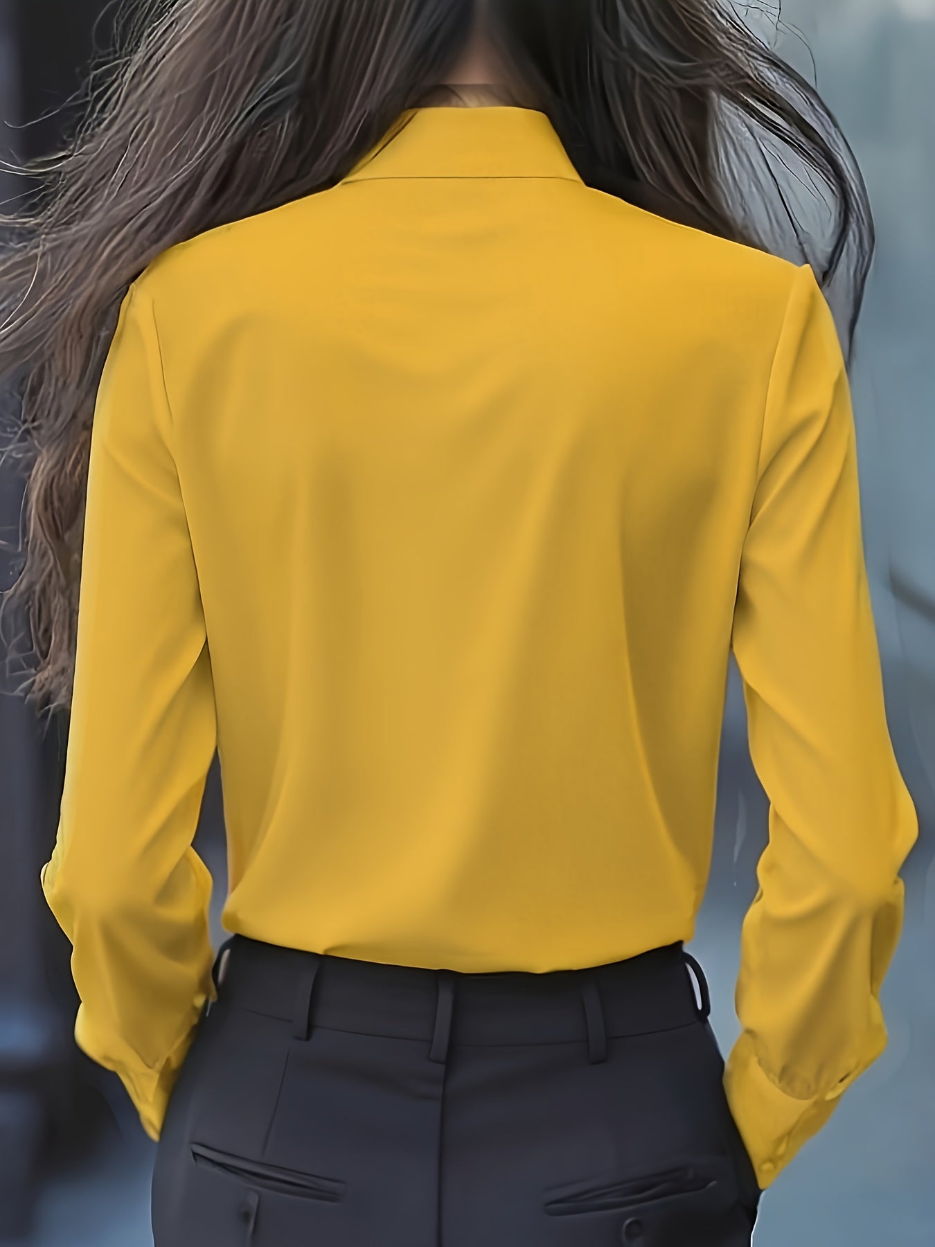 Langsleeve Blouse Met Knoopsluiting En Gerimpelde Strik – Elegante Damesblouse Voor Zakelijk & Casual