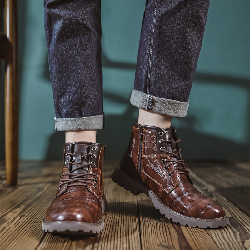 Heren Leren Enkellaarzen – Handgemaakte Vintage Werk- en Casual Boots met Comfortabele Zool