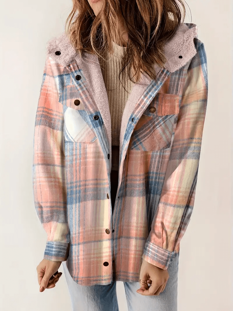 Warme Flanellen Ruiten Jas – Zachte Sherpa Gevoerde Hoodie voor Casual Koude Dagen