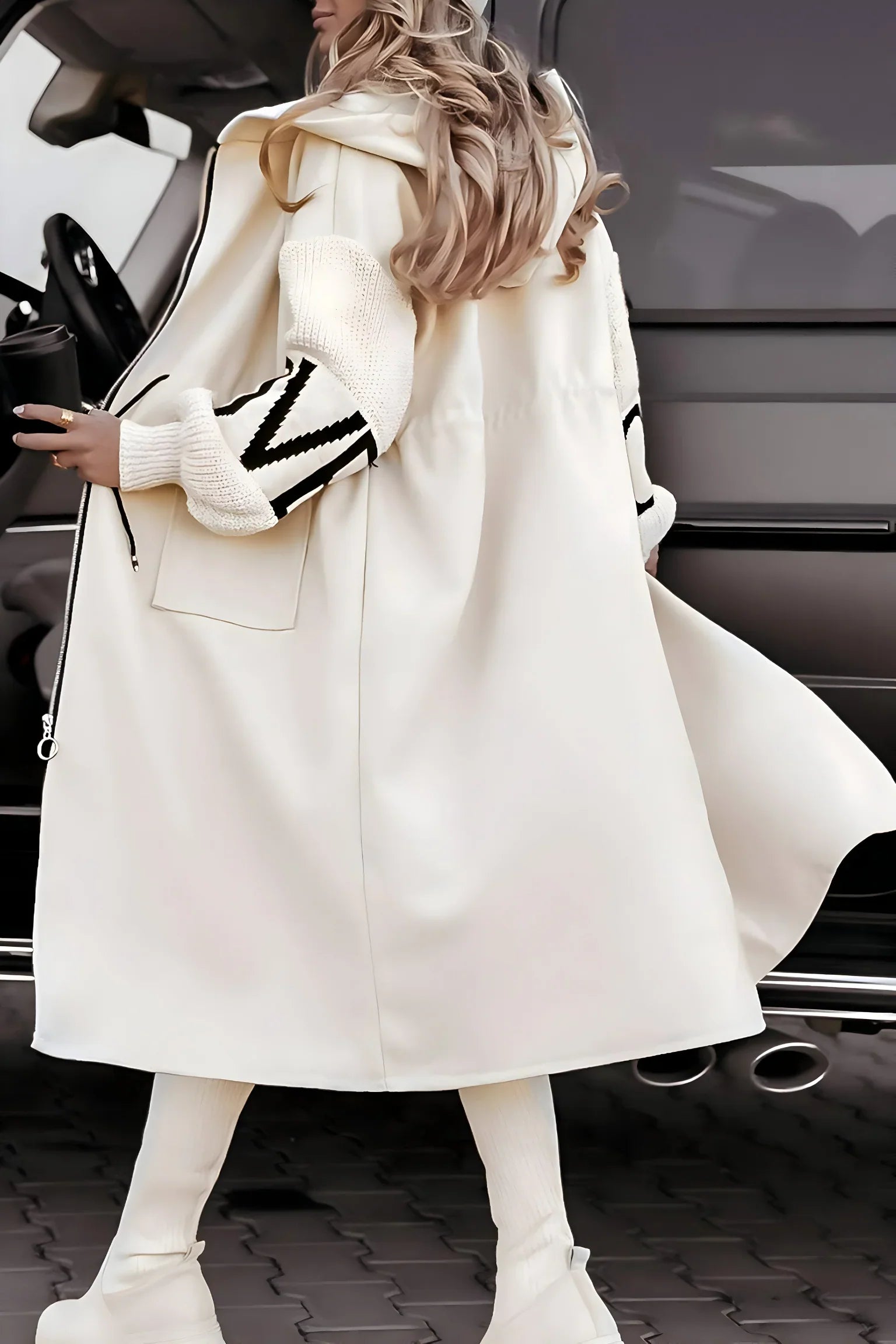 Dames Oversized Jas met Capuchon – Lange Casual Jas met Gebreide Mouwen