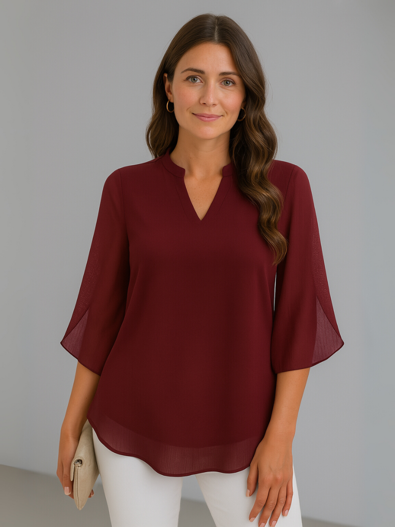 Elegante Chiffon Blouse met Dubbele Laag – Luchtige Pasvorm voor Moeiteloze Stijl