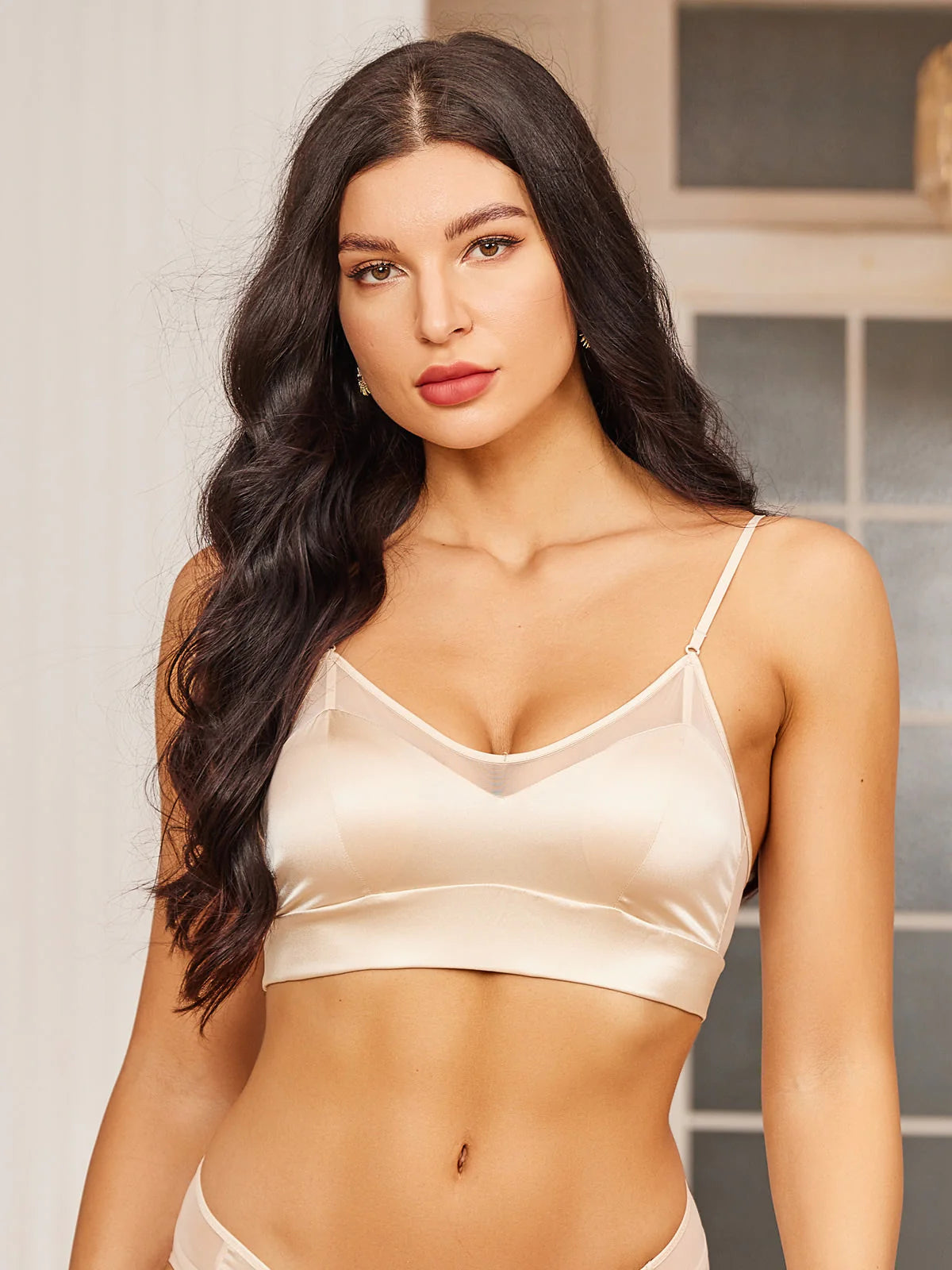 Knitted Silk Spaghetti Strap Bra
