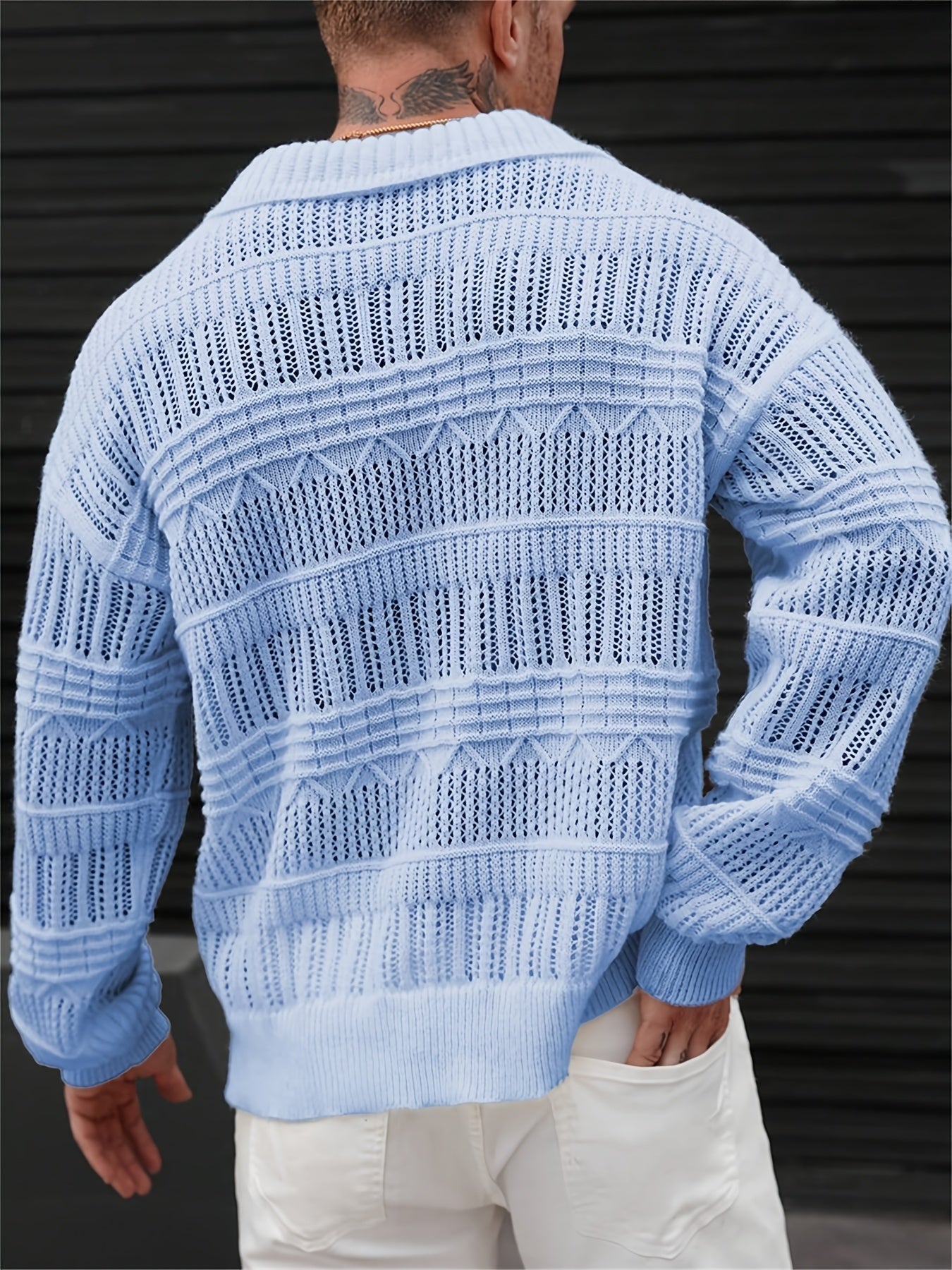 Heren Lange Mouw Open Gebreide Trui – Casual Lichtgewicht Pullover met Kraag