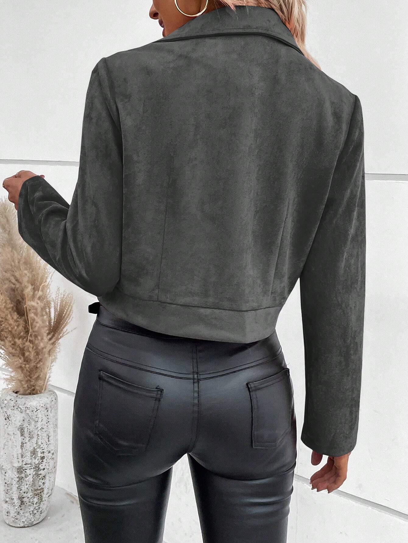 Elegante Suède Jas – Tijdloze Korte Damesjas met Slim Fit