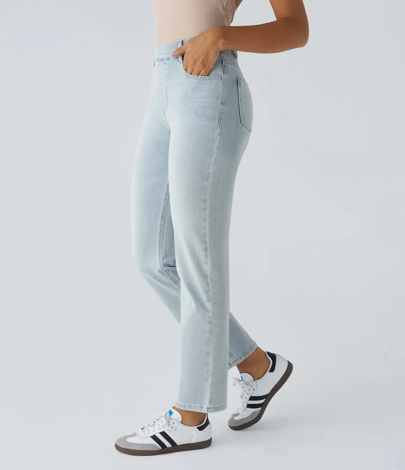 Dames Hoge Taille Stretch Broek – Comfortabele Slim Fit met Zakken