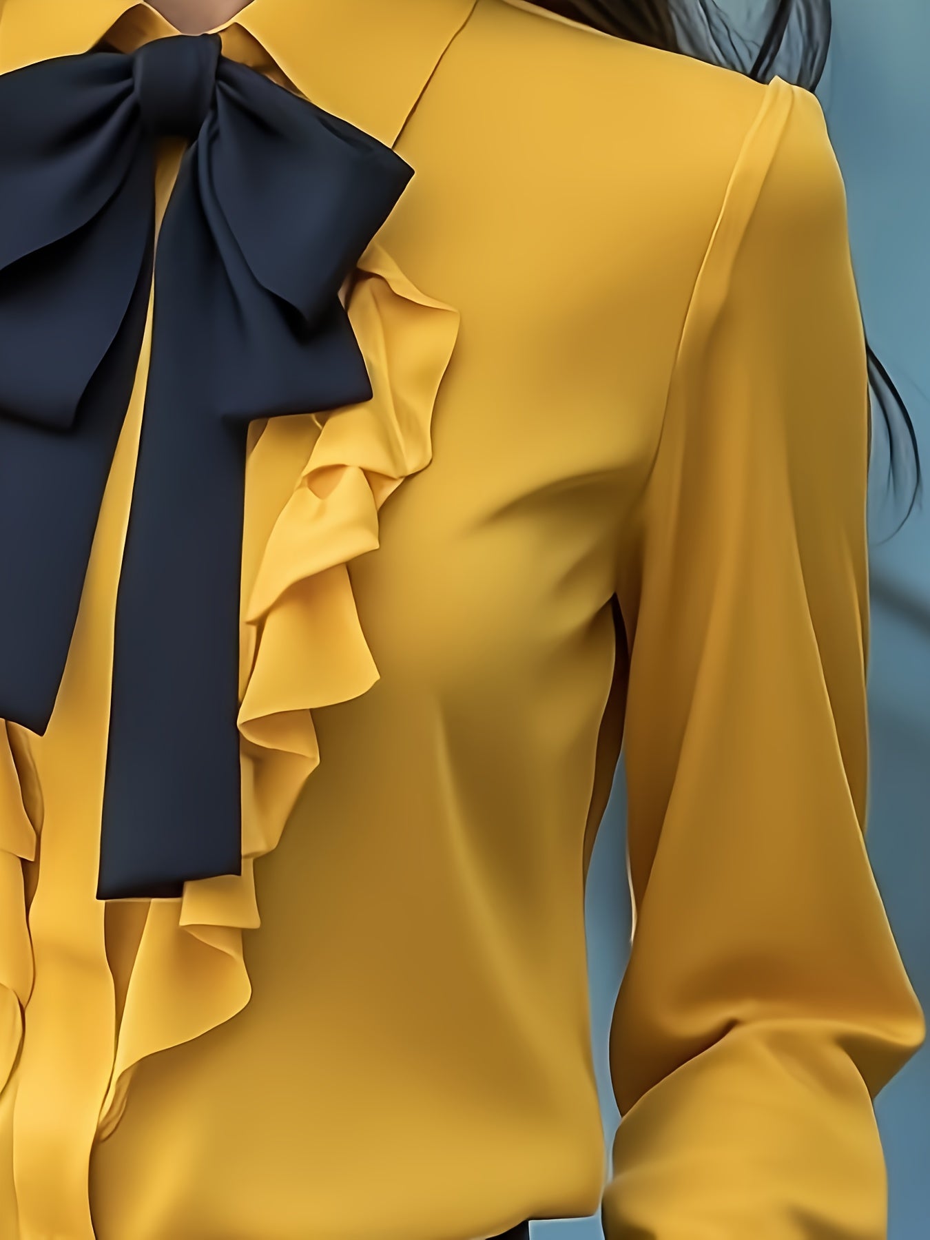 Langsleeve Blouse Met Knoopsluiting En Gerimpelde Strik – Elegante Damesblouse Voor Zakelijk & Casual