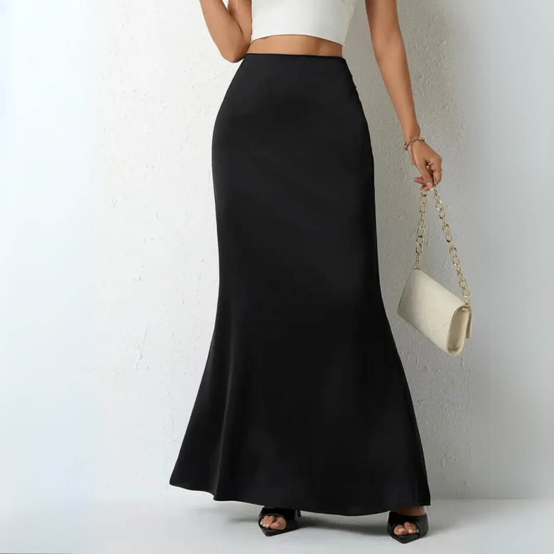 Elegante Satijnen Rok met Hoge Taille – Zwarte Zwierige Rok voor Feestjes, Dates & Avondlooks
