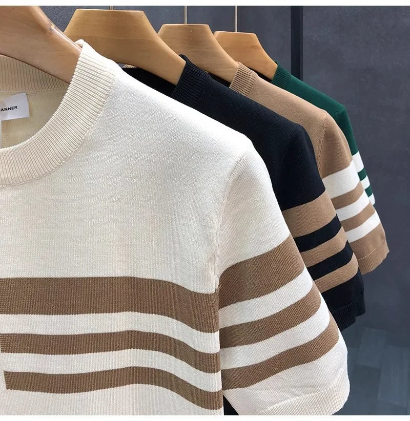 Triform Knit Shirt voor Heren – Premium Jacquard Gebreid T-shirt met Strepen