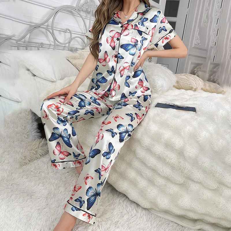 Luxe Zijde Pyjama Set voor Dames – Lange Mouw Nachtkleding & Comfortabele Slaapmode