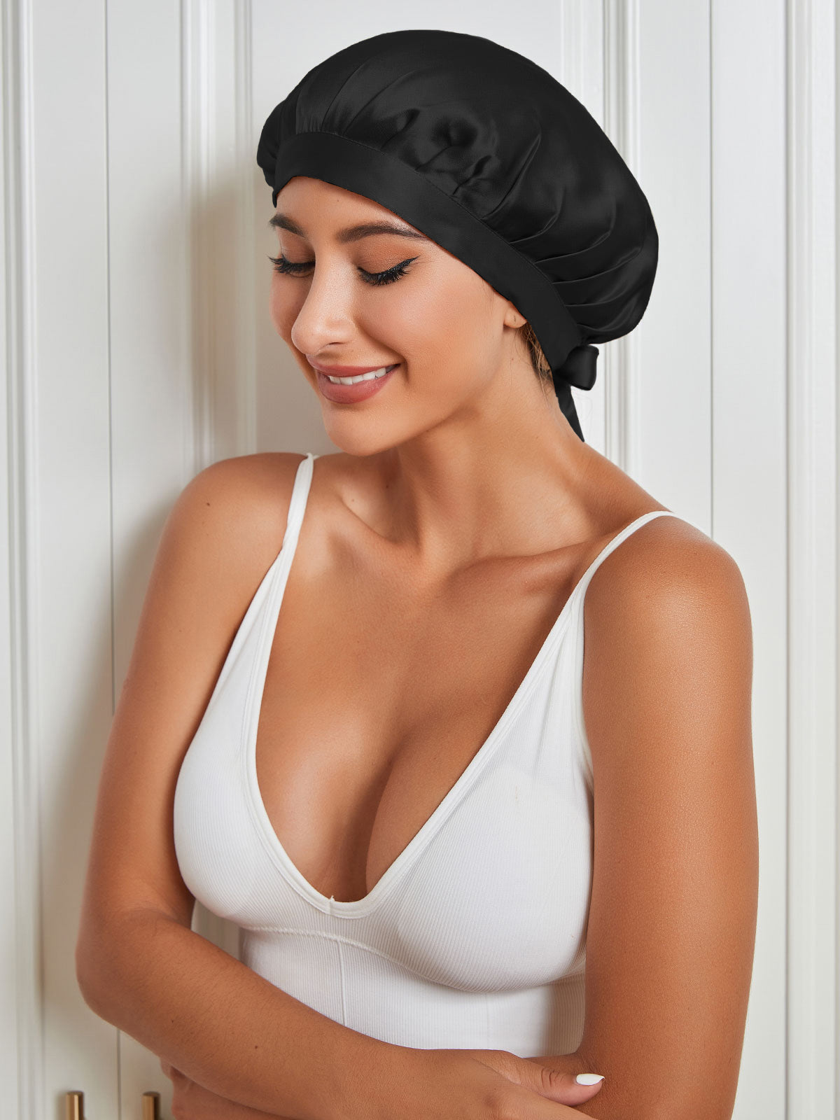 (1+1) Luxe Zijde Slaapmuts met Elegante Strikken – Zachte Haarbescherming & Comfort voor de Nacht