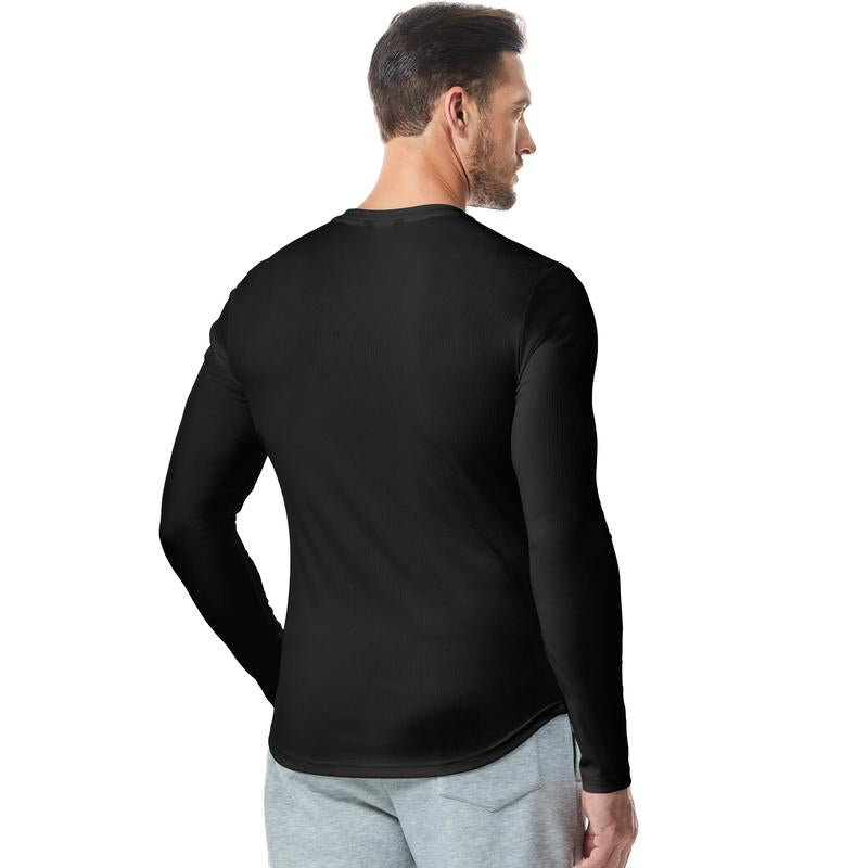Heren Slim Fit Geribd Longsleeve Shirt – Casual Katoenen V-hals Top