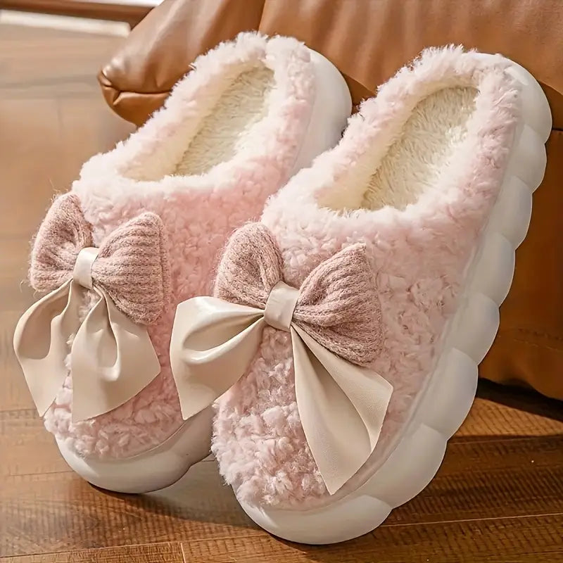 Gezellige Herfst-Winter Pantoffels voor Dames – Fluwelen Binnenvoering met Schattig Strikje
