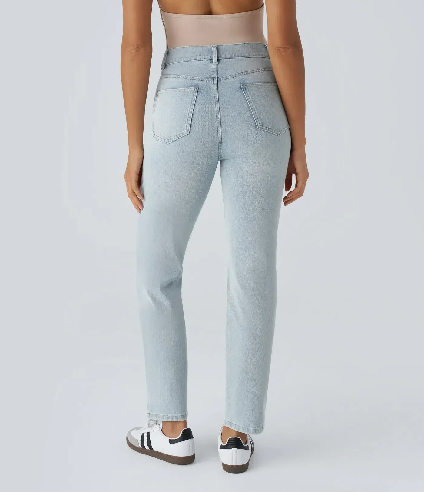 Dames Hoge Taille Stretch Broek – Comfortabele Slim Fit met Zakken