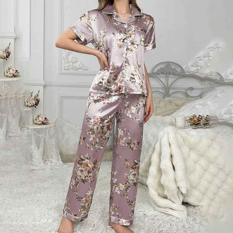 Luxe Zijde Pyjama Set voor Dames – Lange Mouw Nachtkleding & Comfortabele Slaapmode