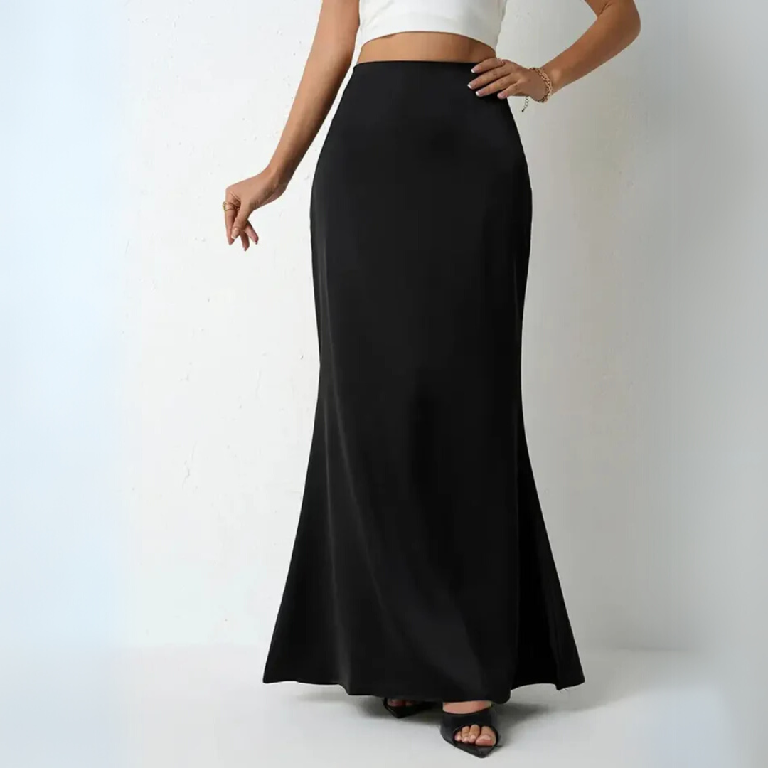 Elegante Satijnen Rok met Hoge Taille – Zwarte Zwierige Rok voor Feestjes, Dates & Avondlooks