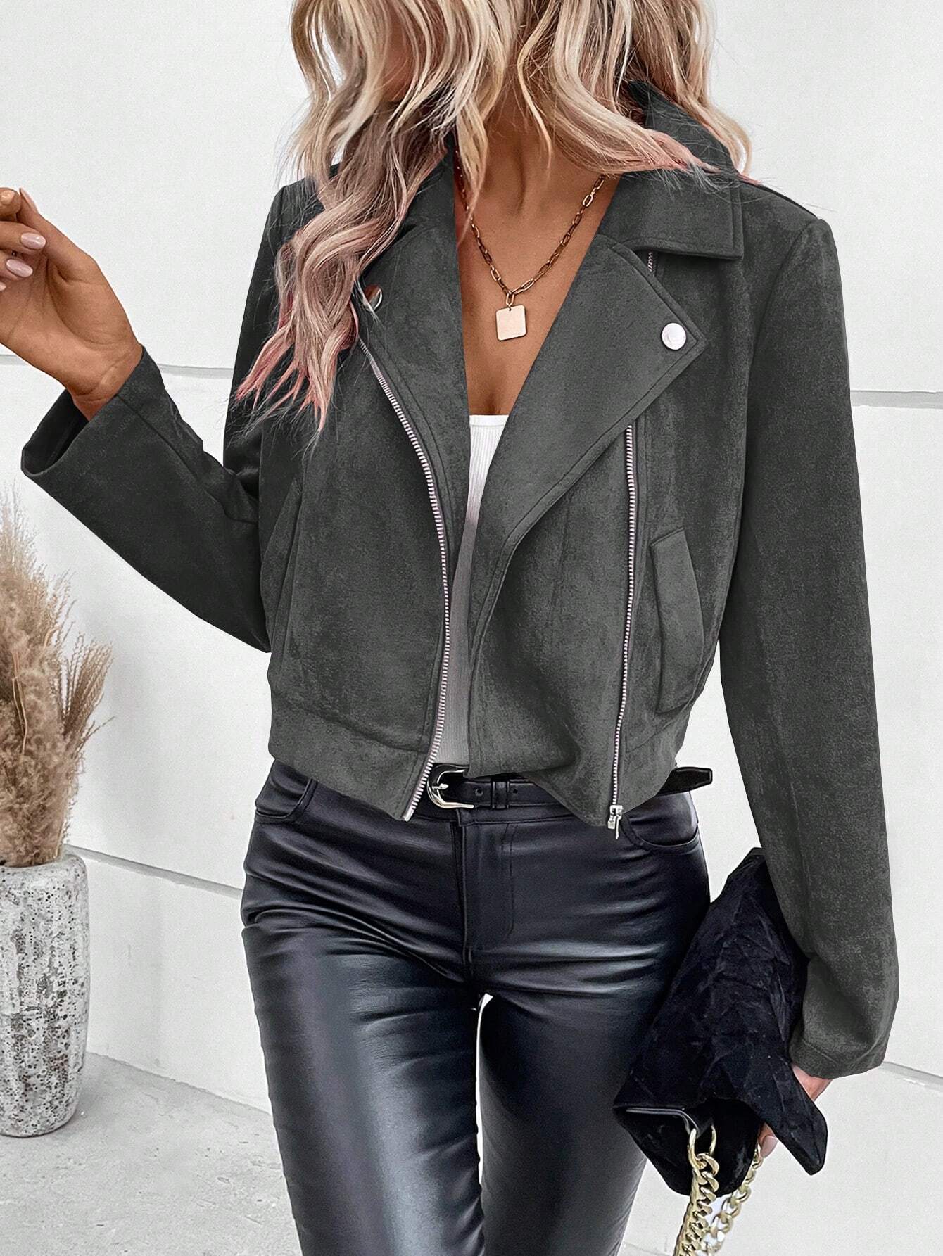 Elegante Suède Jas – Tijdloze Korte Damesjas met Slim Fit