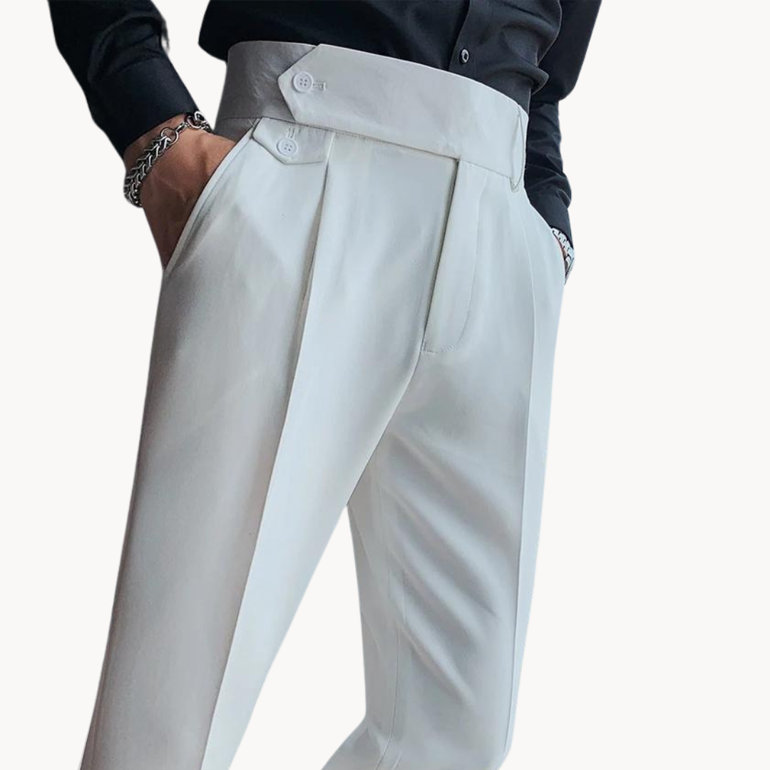 Heren Hoge Taille Geplooide Twill Broek – Lichte Stretch Gurkha Stijl Pantalon voor Lente & Zomer