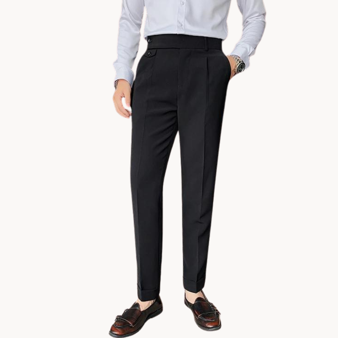 Heren Hoge Taille Geplooide Twill Broek – Lichte Stretch Gurkha Stijl Pantalon voor Lente & Zomer