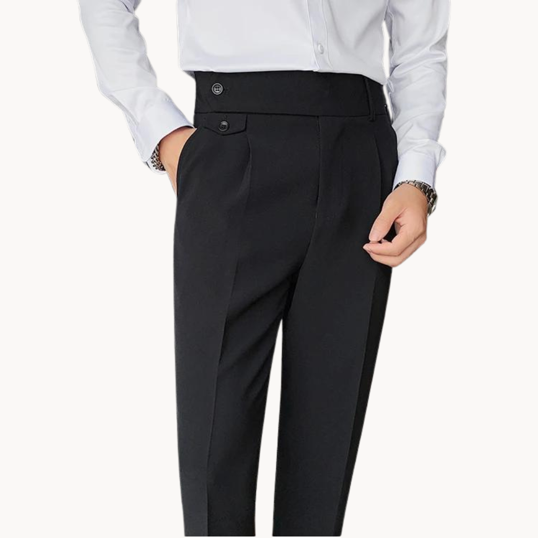 Heren Hoge Taille Geplooide Twill Broek – Lichte Stretch Gurkha Stijl Pantalon voor Lente & Zomer