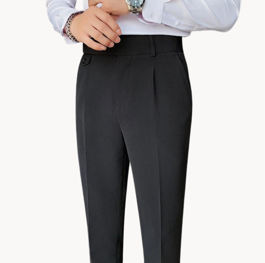Heren Hoge Taille Geplooide Twill Broek – Lichte Stretch Gurkha Stijl Pantalon voor Lente & Zomer