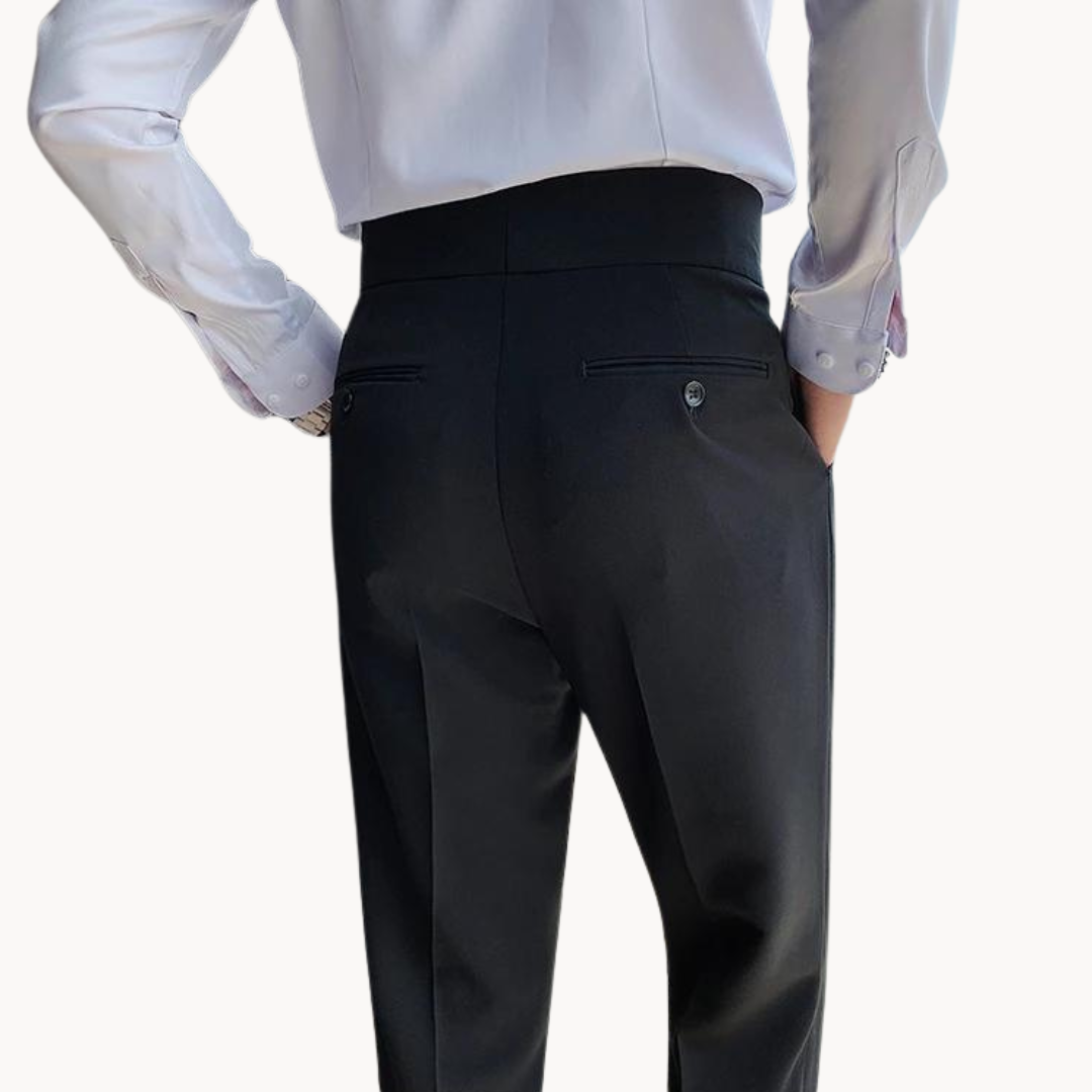 Heren Hoge Taille Geplooide Twill Broek – Lichte Stretch Gurkha Stijl Pantalon voor Lente & Zomer