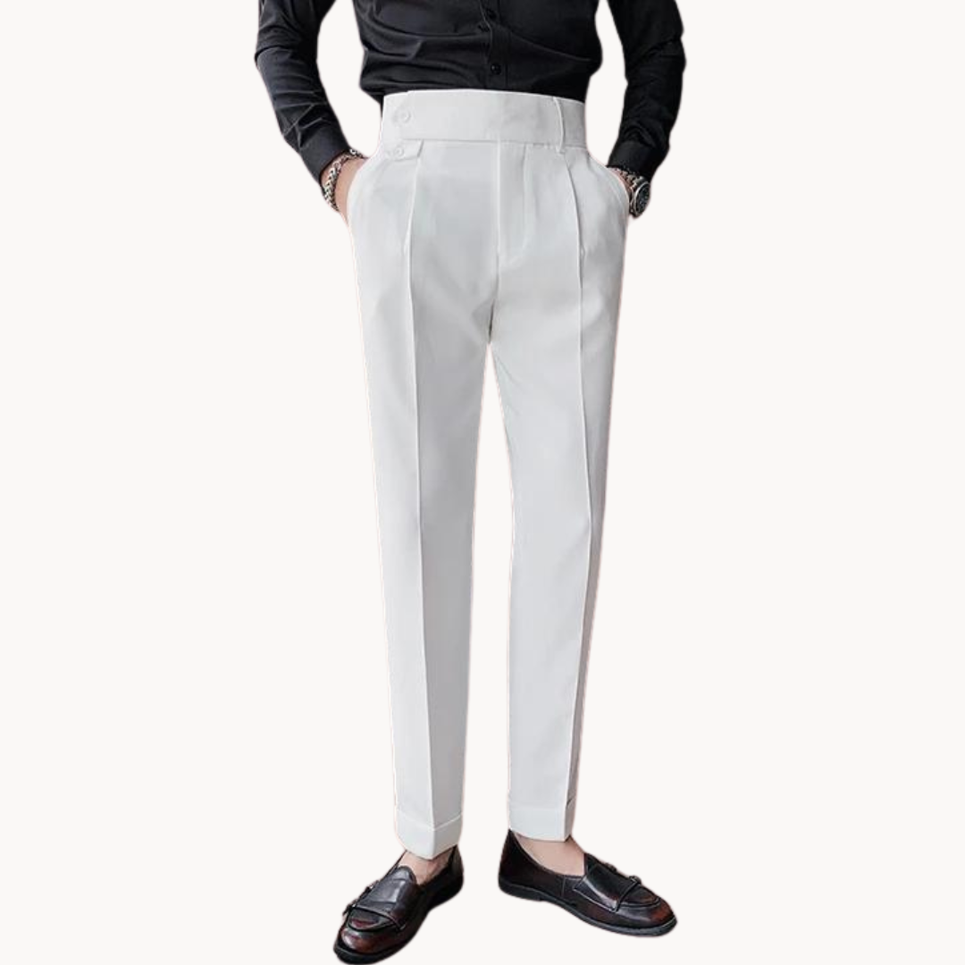 Heren Hoge Taille Geplooide Twill Broek – Lichte Stretch Gurkha Stijl Pantalon voor Lente & Zomer