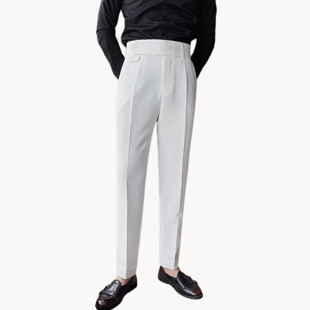 Heren Hoge Taille Geplooide Twill Broek – Lichte Stretch Gurkha Stijl Pantalon voor Lente & Zomer