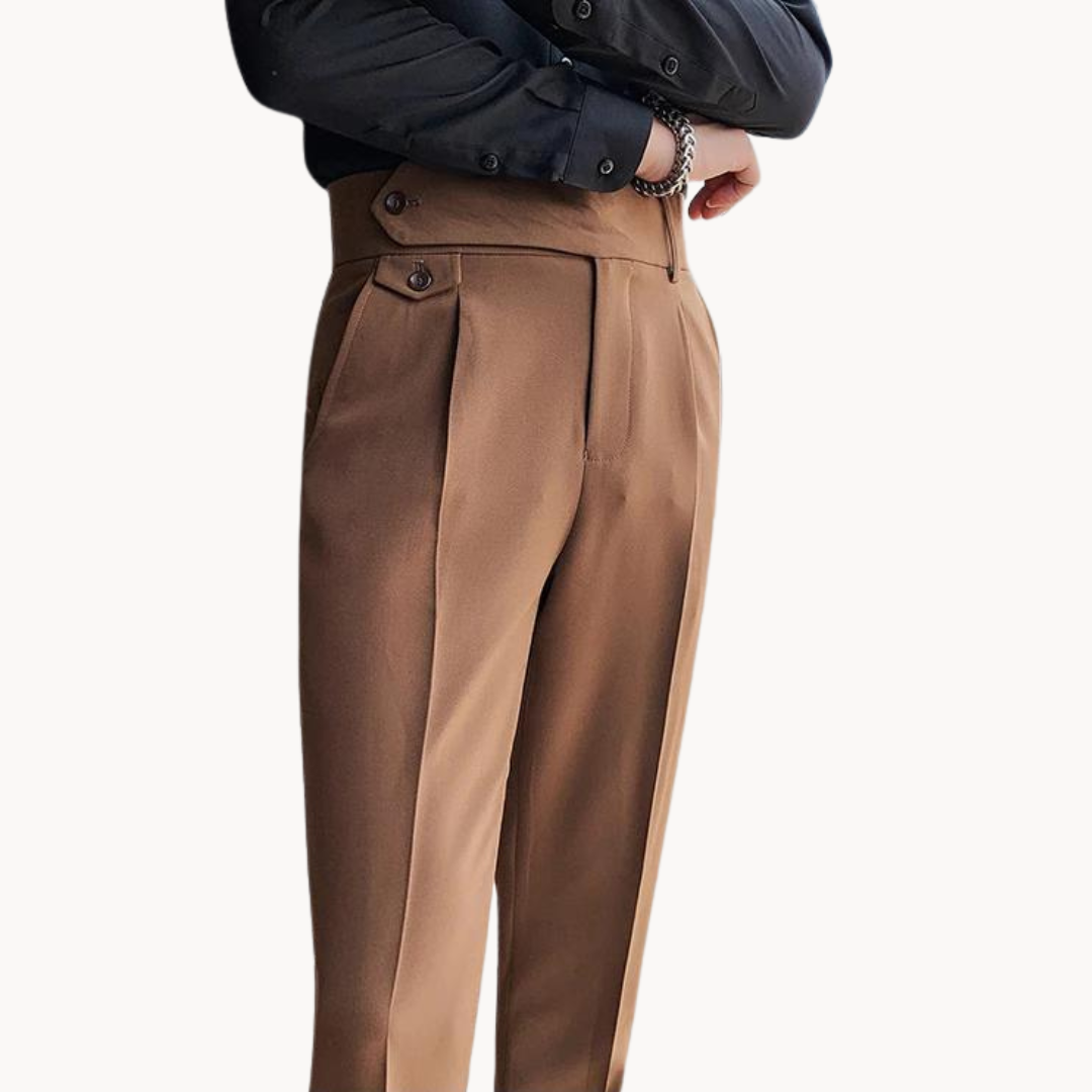 Heren Hoge Taille Geplooide Twill Broek – Lichte Stretch Gurkha Stijl Pantalon voor Lente & Zomer
