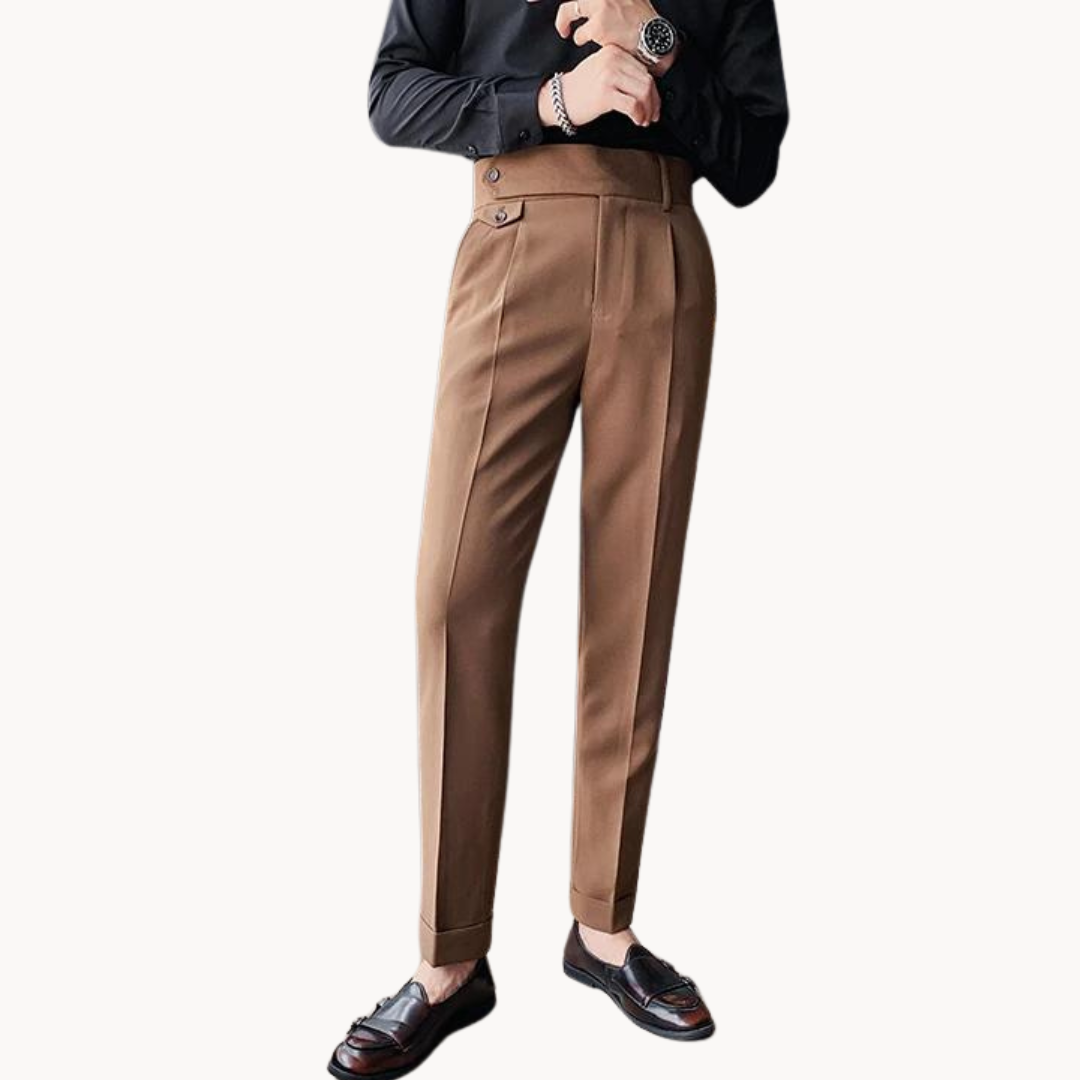 Heren Hoge Taille Geplooide Twill Broek – Lichte Stretch Gurkha Stijl Pantalon voor Lente & Zomer