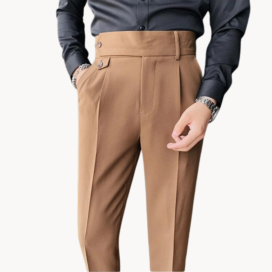 Heren Hoge Taille Geplooide Twill Broek – Lichte Stretch Gurkha Stijl Pantalon voor Lente & Zomer