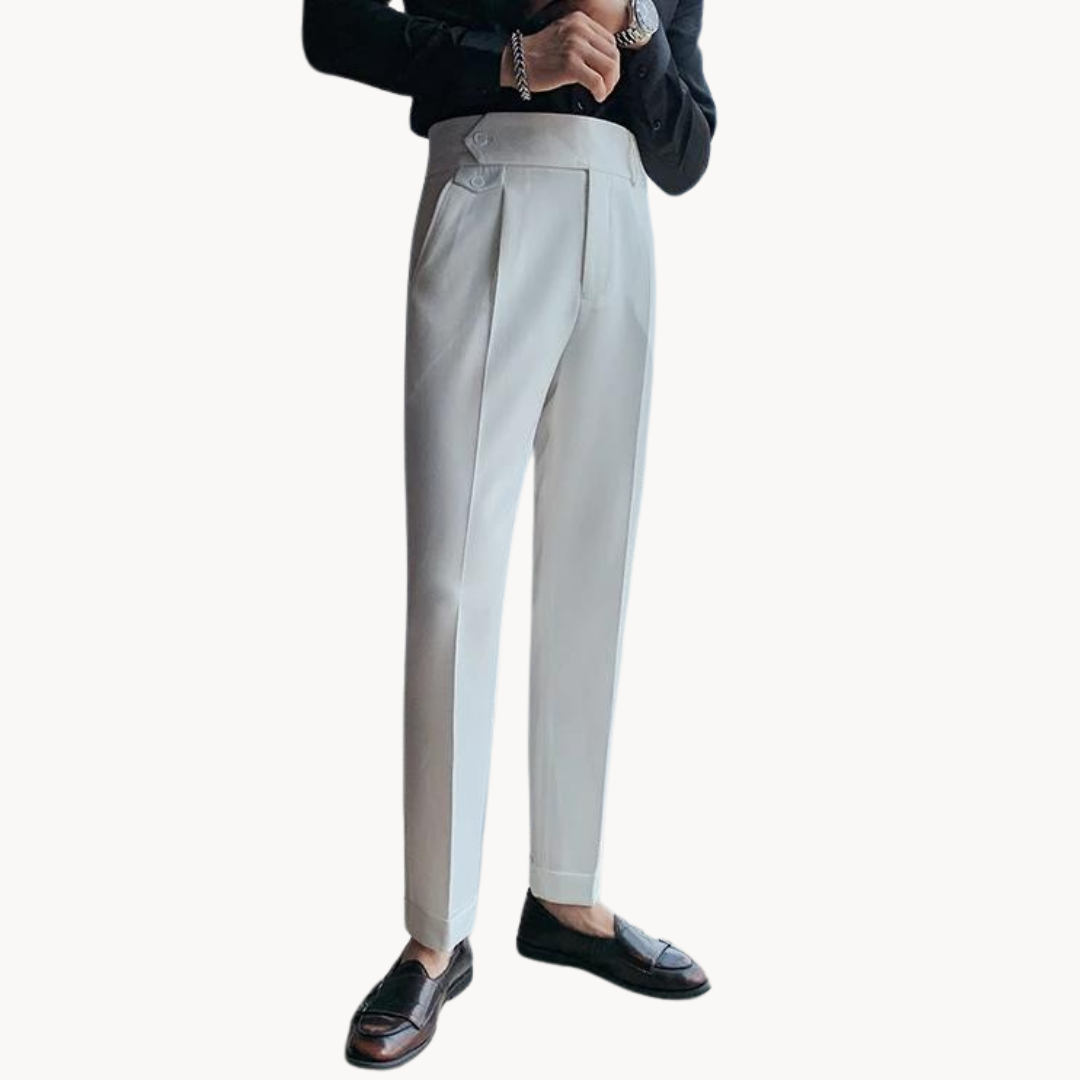 Heren Hoge Taille Geplooide Twill Broek – Lichte Stretch Gurkha Stijl Pantalon voor Lente & Zomer