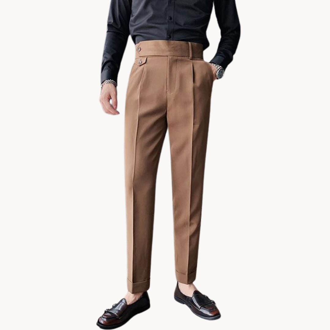 Heren Hoge Taille Geplooide Twill Broek – Lichte Stretch Gurkha Stijl Pantalon voor Lente & Zomer