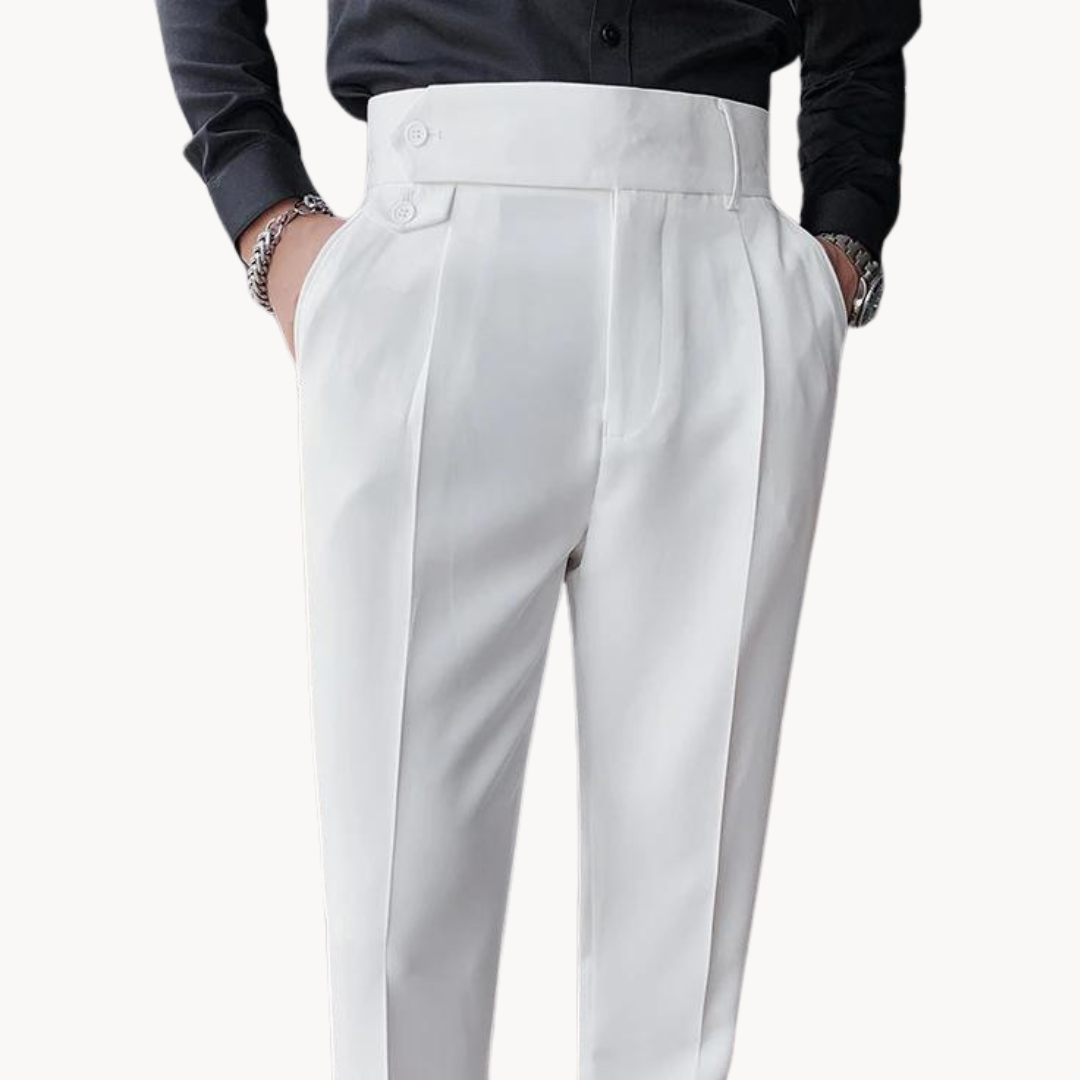 Heren Hoge Taille Geplooide Twill Broek – Lichte Stretch Gurkha Stijl Pantalon voor Lente & Zomer