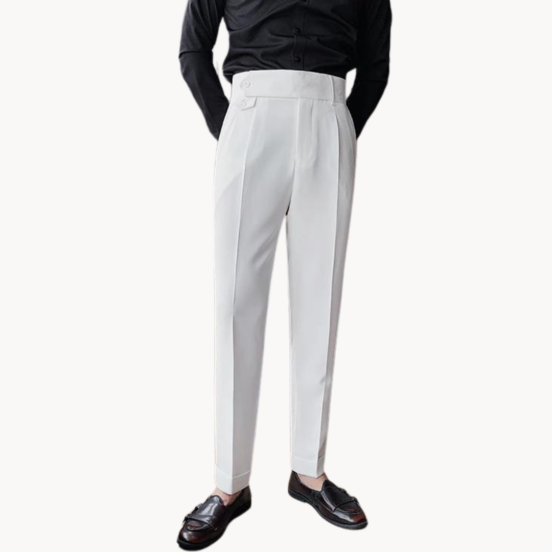 Heren Hoge Taille Geplooide Twill Broek – Lichte Stretch Gurkha Stijl Pantalon voor Lente & Zomer