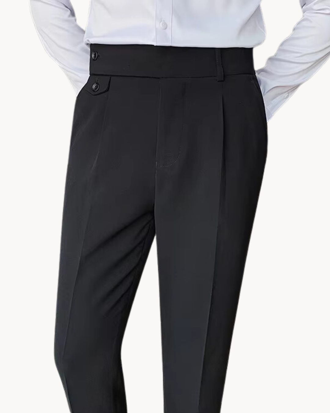 Heren Hoge Taille Geplooide Twill Broek – Lichte Stretch Gurkha Stijl Pantalon voor Lente & Zomer