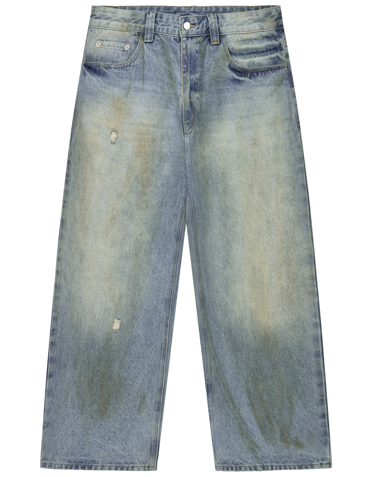 Heren Lichtgewassen Denim – Stevige & Stijlvolle Jeans met Suède Patch Achterkant