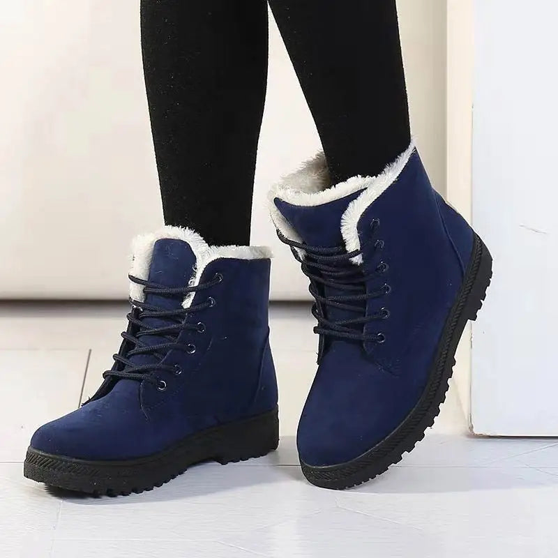 Dames Winter Snowboots – Warme Enkelboots met Veters, Bontvoering en Antislip Zool